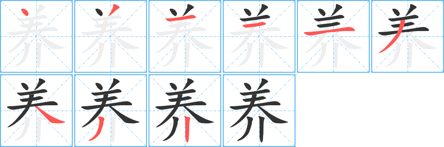養的筆順分步演示