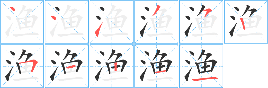 漁的筆順?lè)植窖菔?>
					
                    <hr />
                    <h2>漁的基本信息</h2>
                    <div   id=